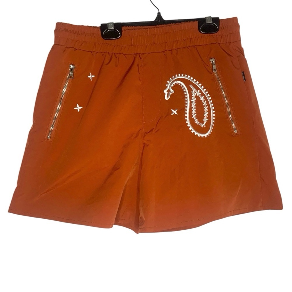 EPTM Small/30 Burnt Orange Embroidered Active Shorts with Zipper Pockets